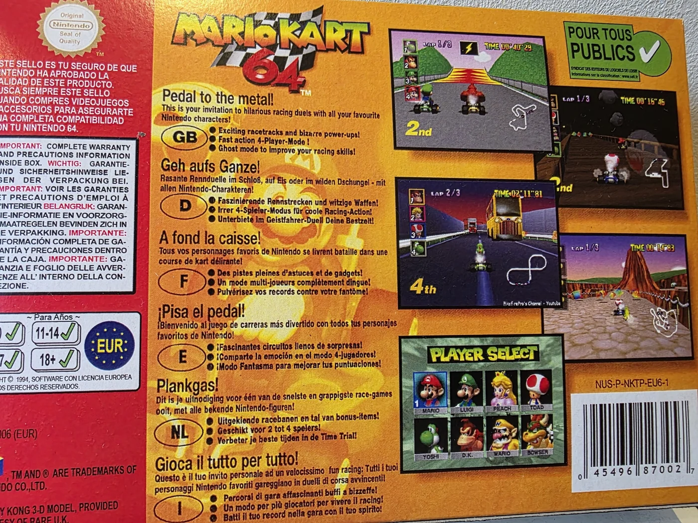 Caja repro Mario Kart 64 Nintendo 64 trasera