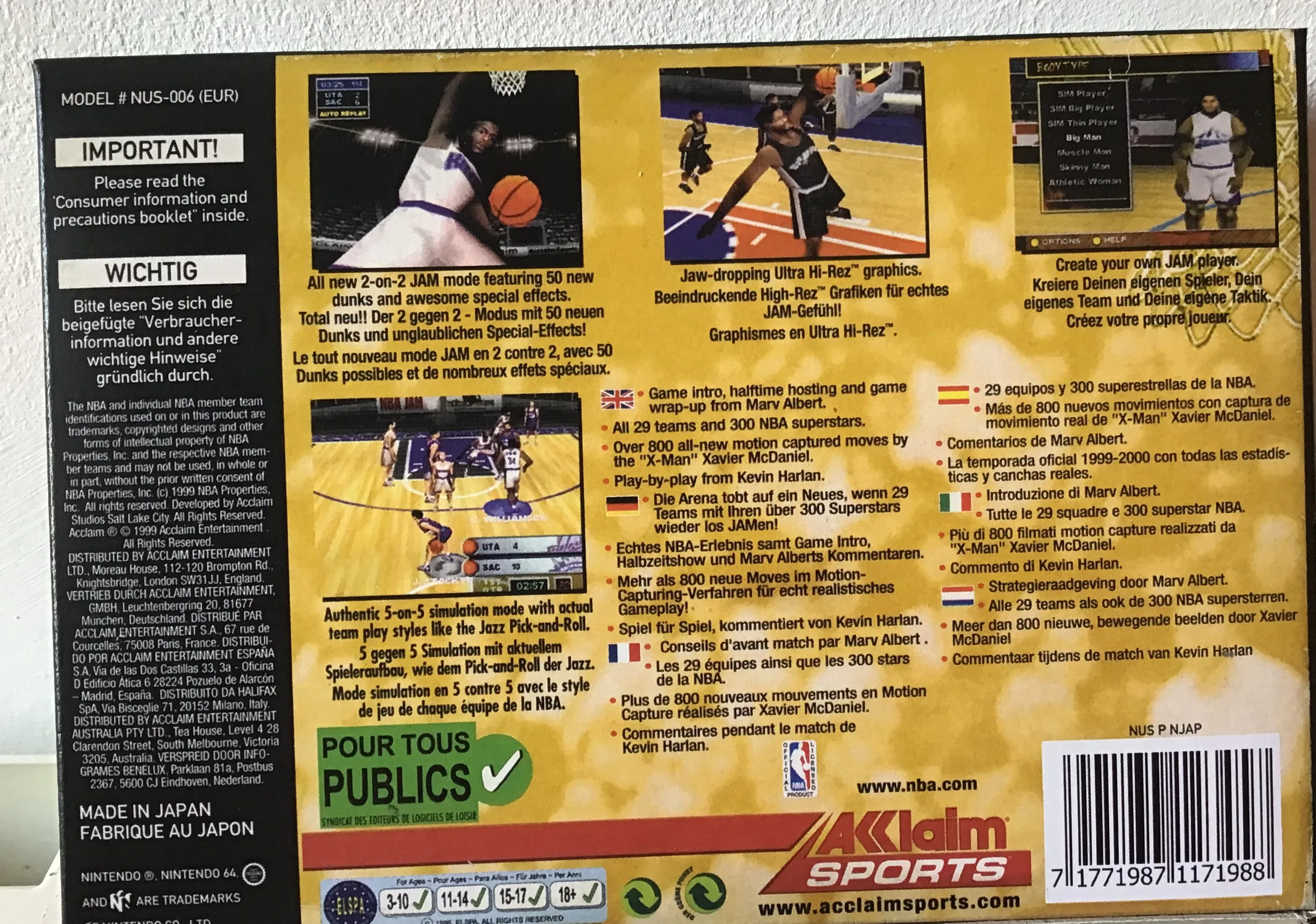 Caja repro NBA JAM 2000 N64 Nintendo 64 PAL España detalle 2