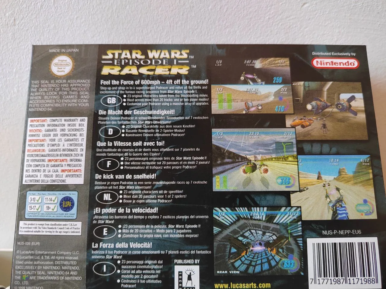 Caja repro Star Wars Racer EP1 Nintendo 64 PAL España detalle 2