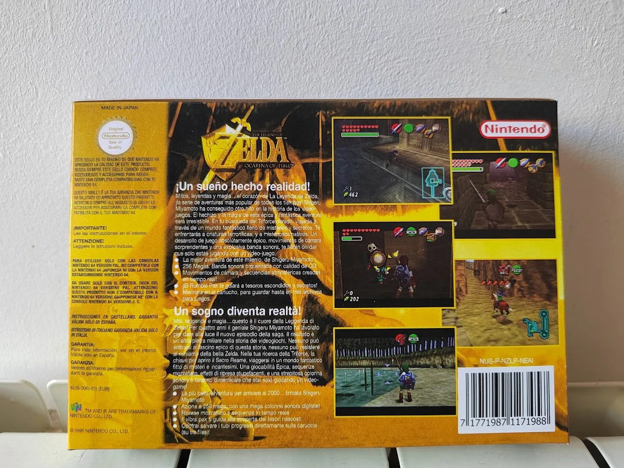 Caja repro Zelda Ocarina of Time Nintendo 64 PAL España detalle 2