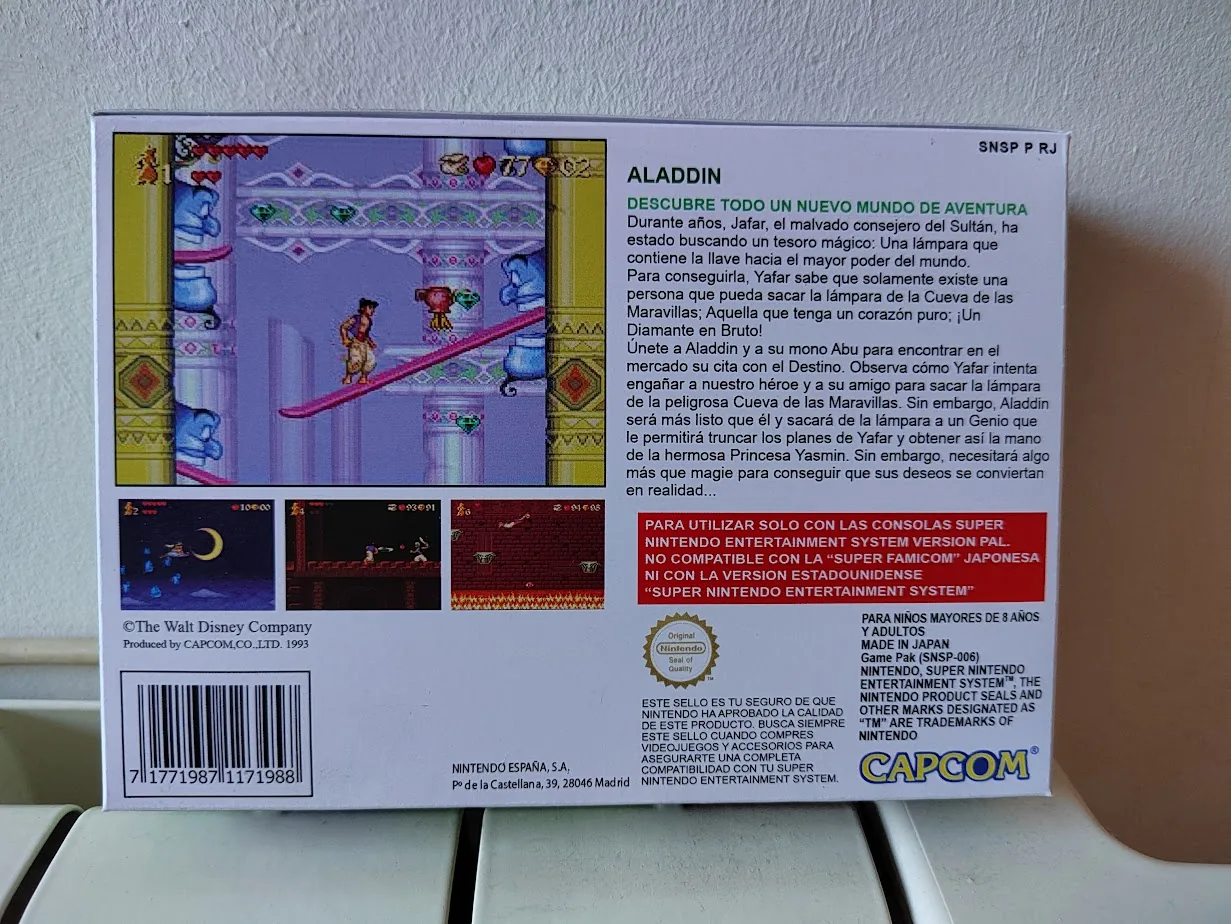 Caja repro Aladdin SNES PAL España detalle 2