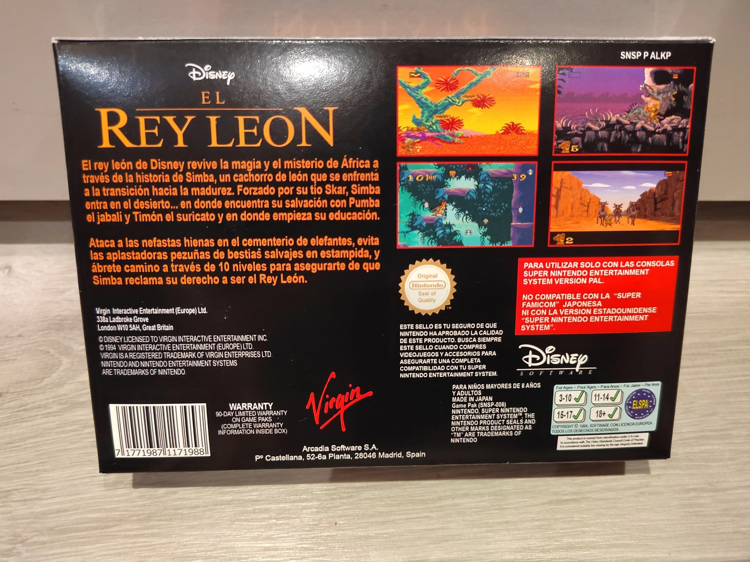 Trasera de El Rey Leon SNES