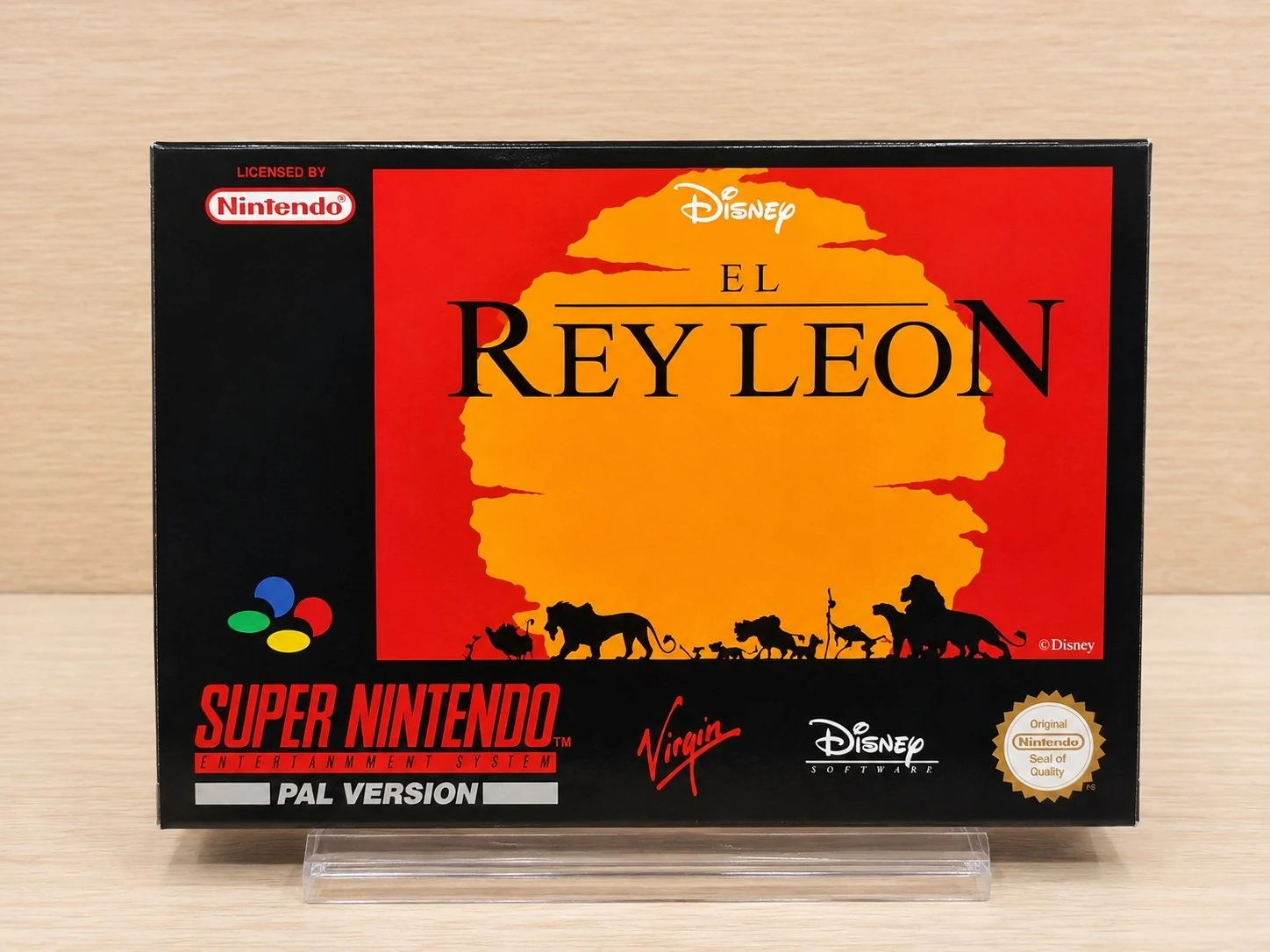 Frontal de la caja repro El Rey Leon para Super Nintendo