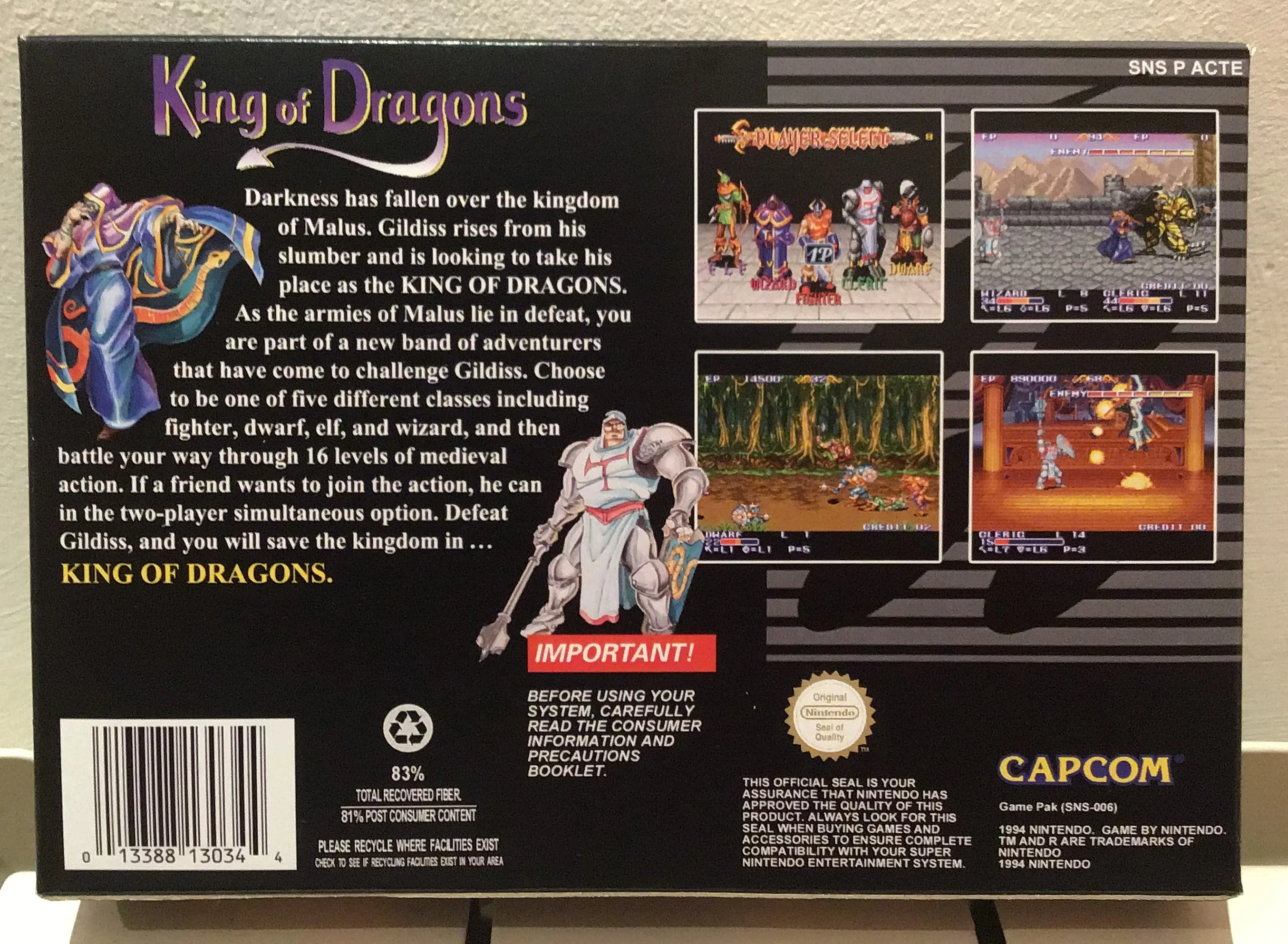 Caja repro King of Dragons SNES PAL España detalle 2
