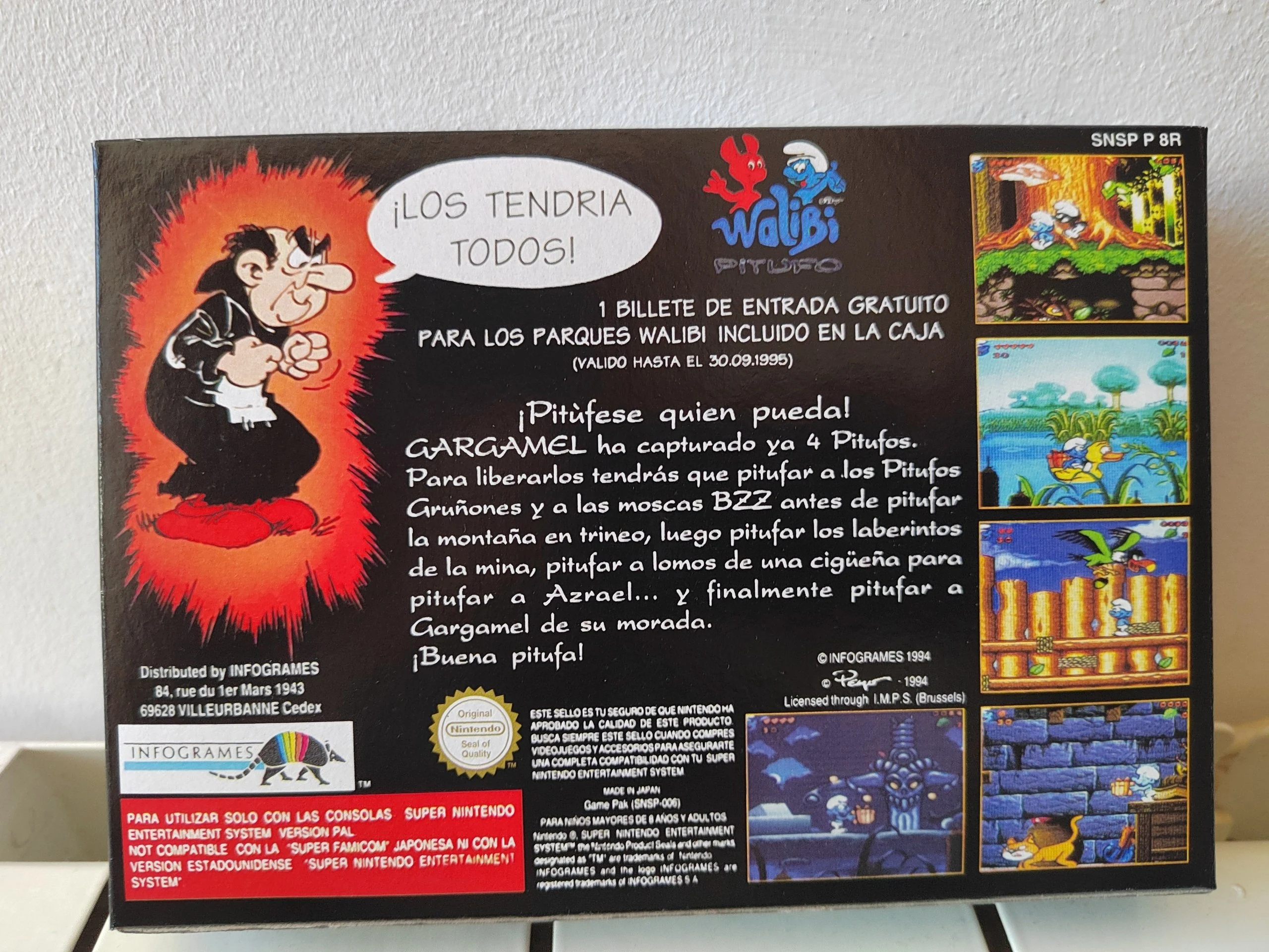 Caja repro Los Pitufos SNES PAL España detalle 2