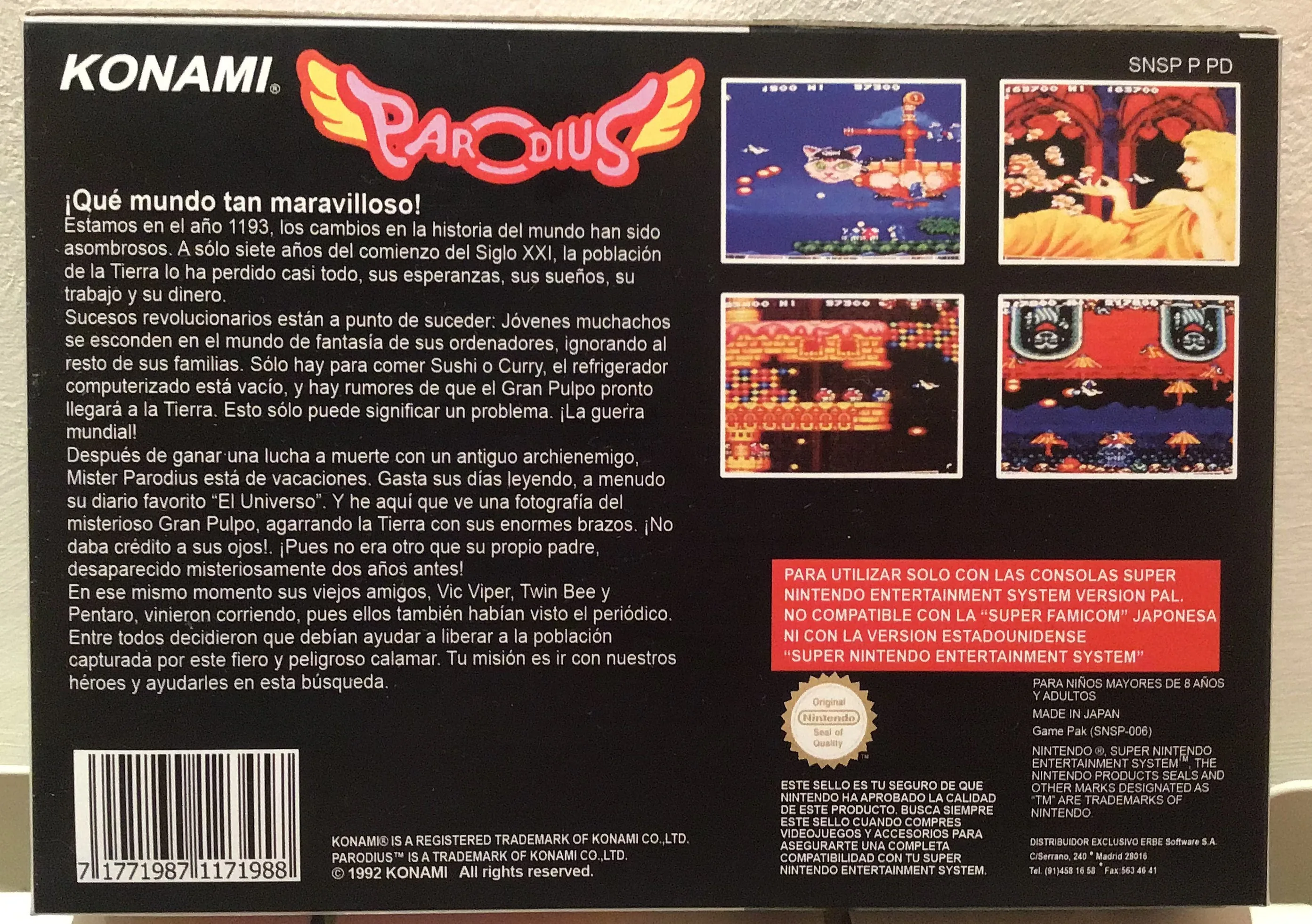 Caja repro Parodius SNES PAL España detalle 2