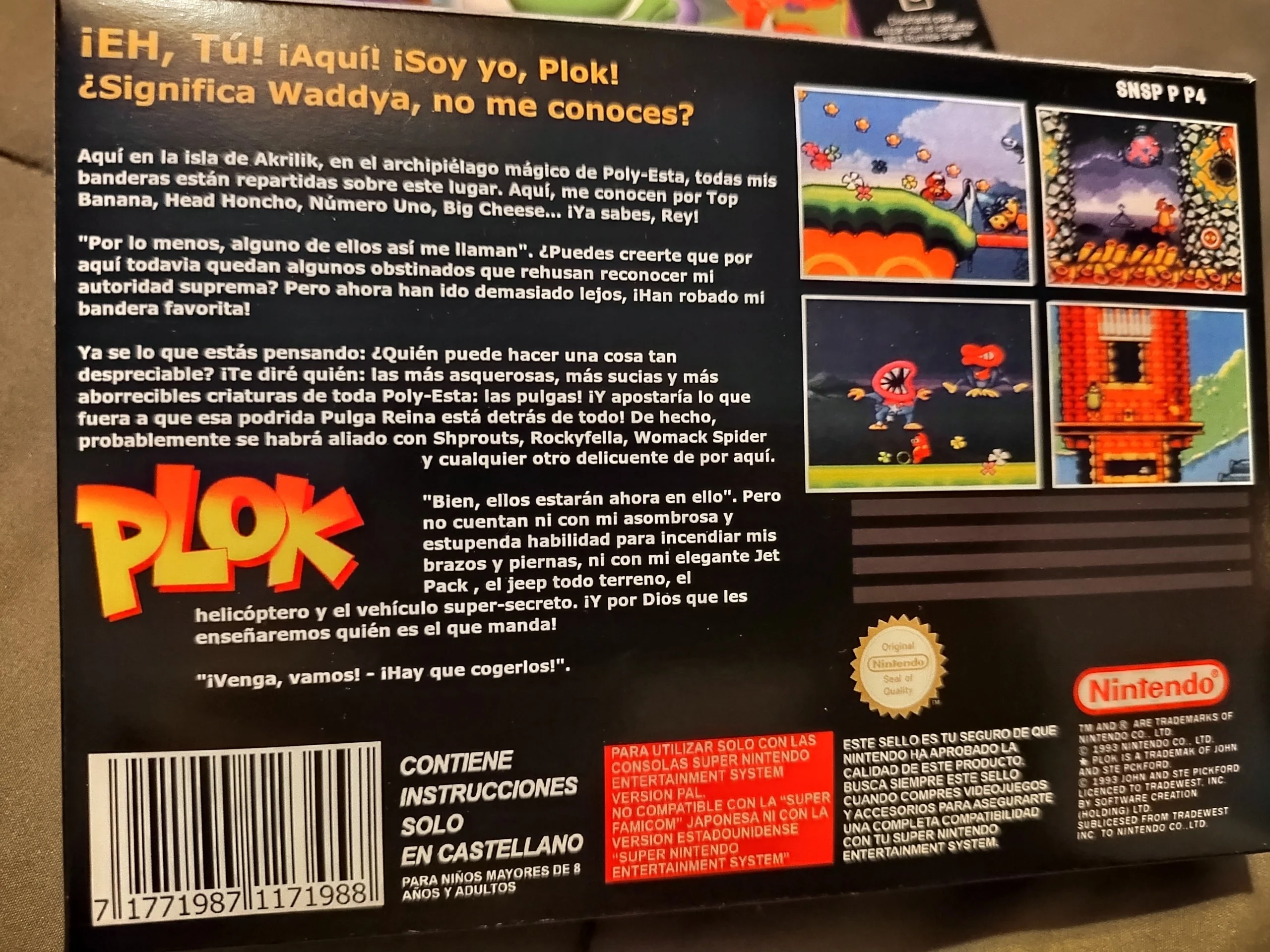 Trasera de Plok SNES