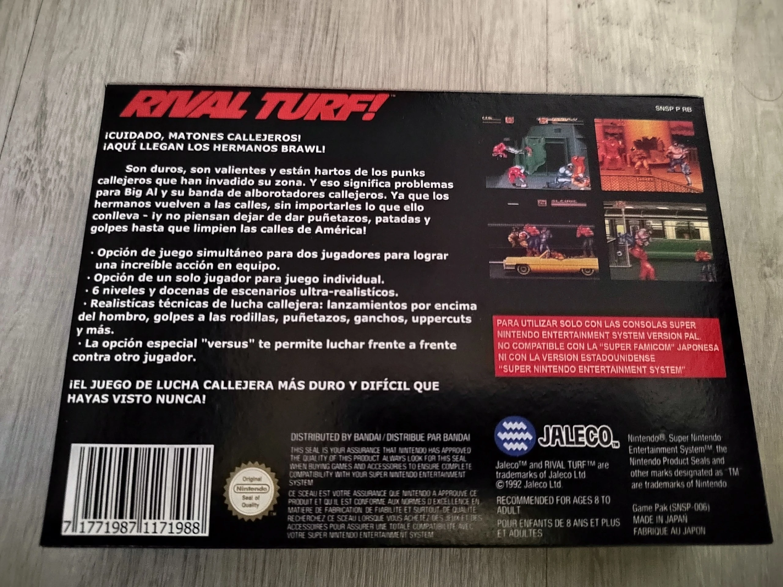 Caja repro Rival Turf SNES, trasera