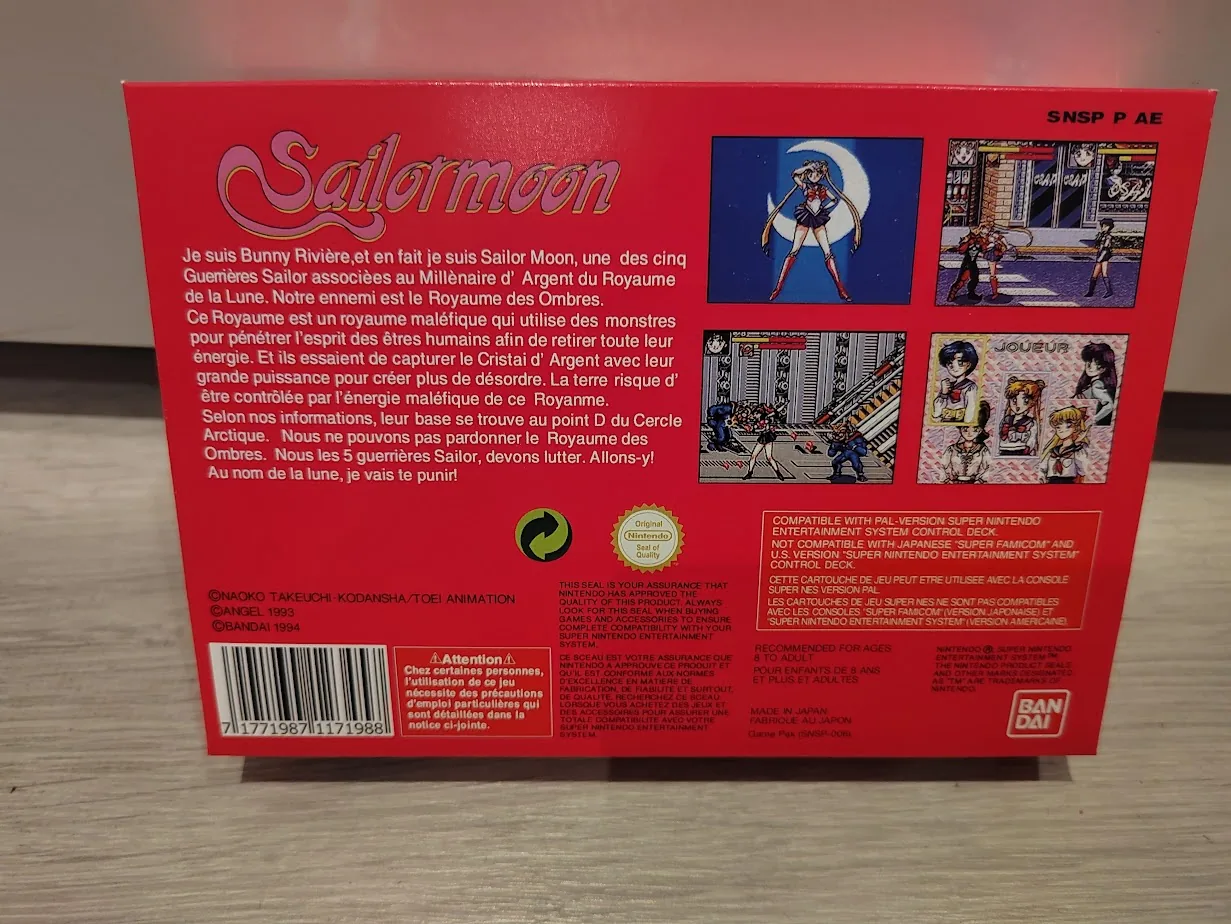 Caja repro Sailor Moon SNES PAL España detalle 2