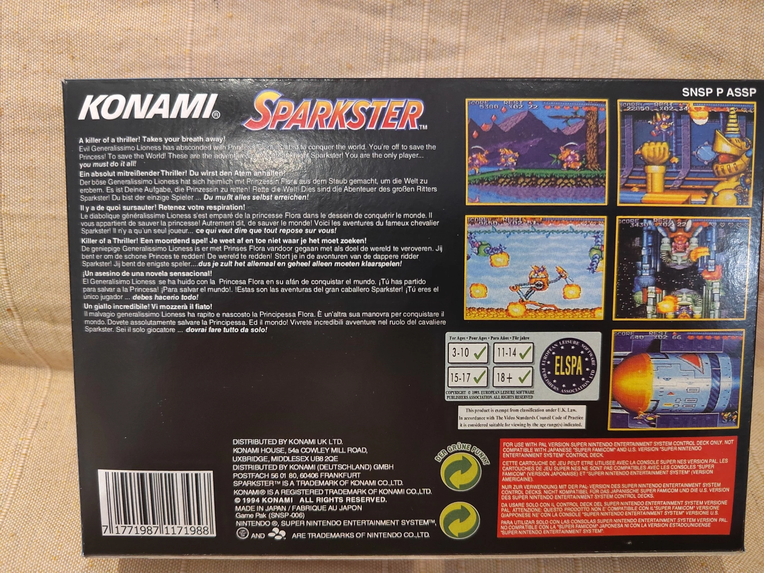 Trasera de Sparkster SNES