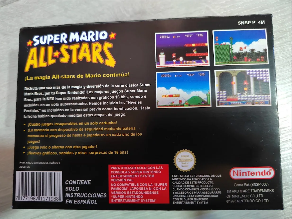 Caja repro Super Mario AllStars SNES PAL España detalle 2