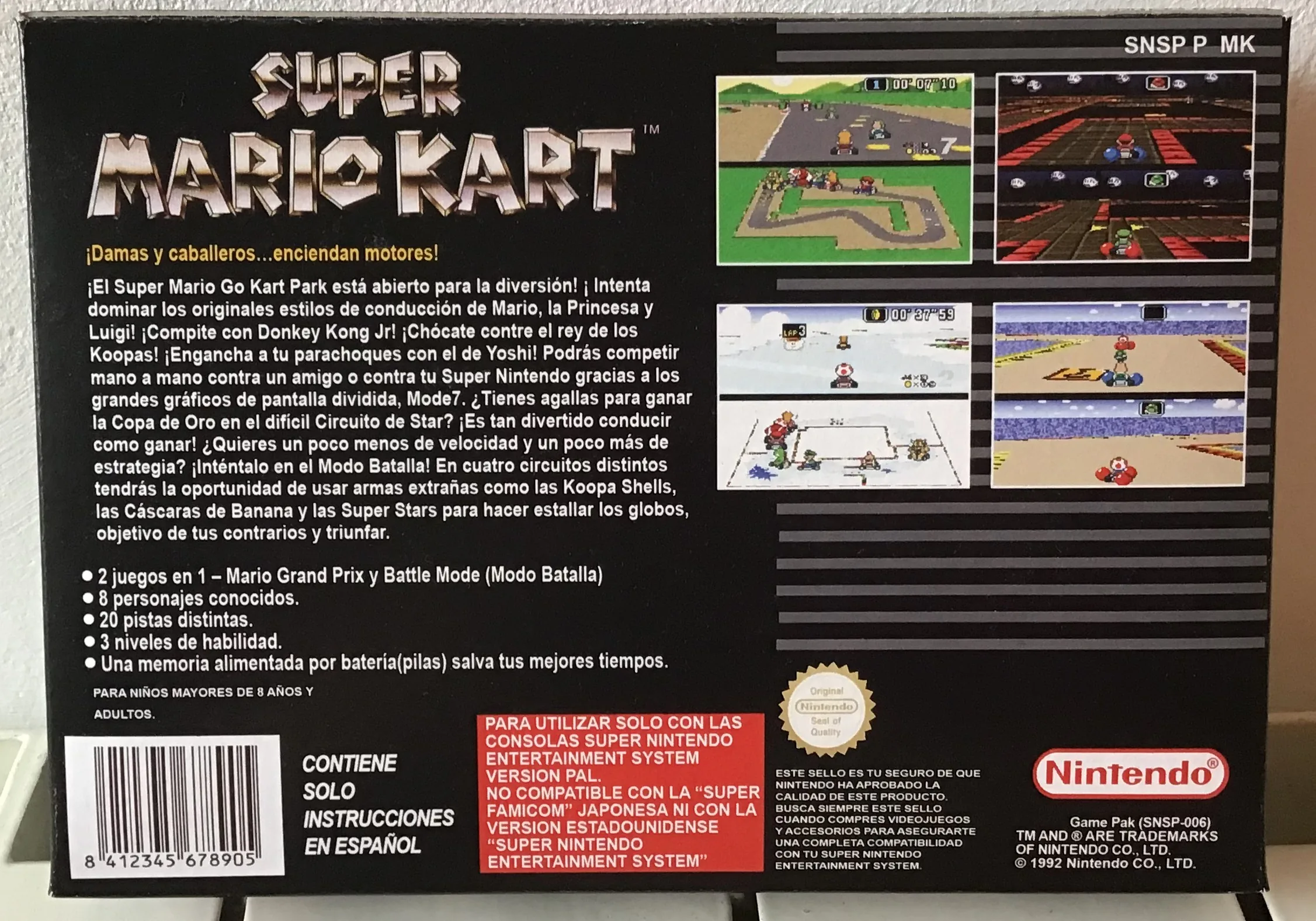 Caja repro Super Mario Kart SNES PAL España detalle 2