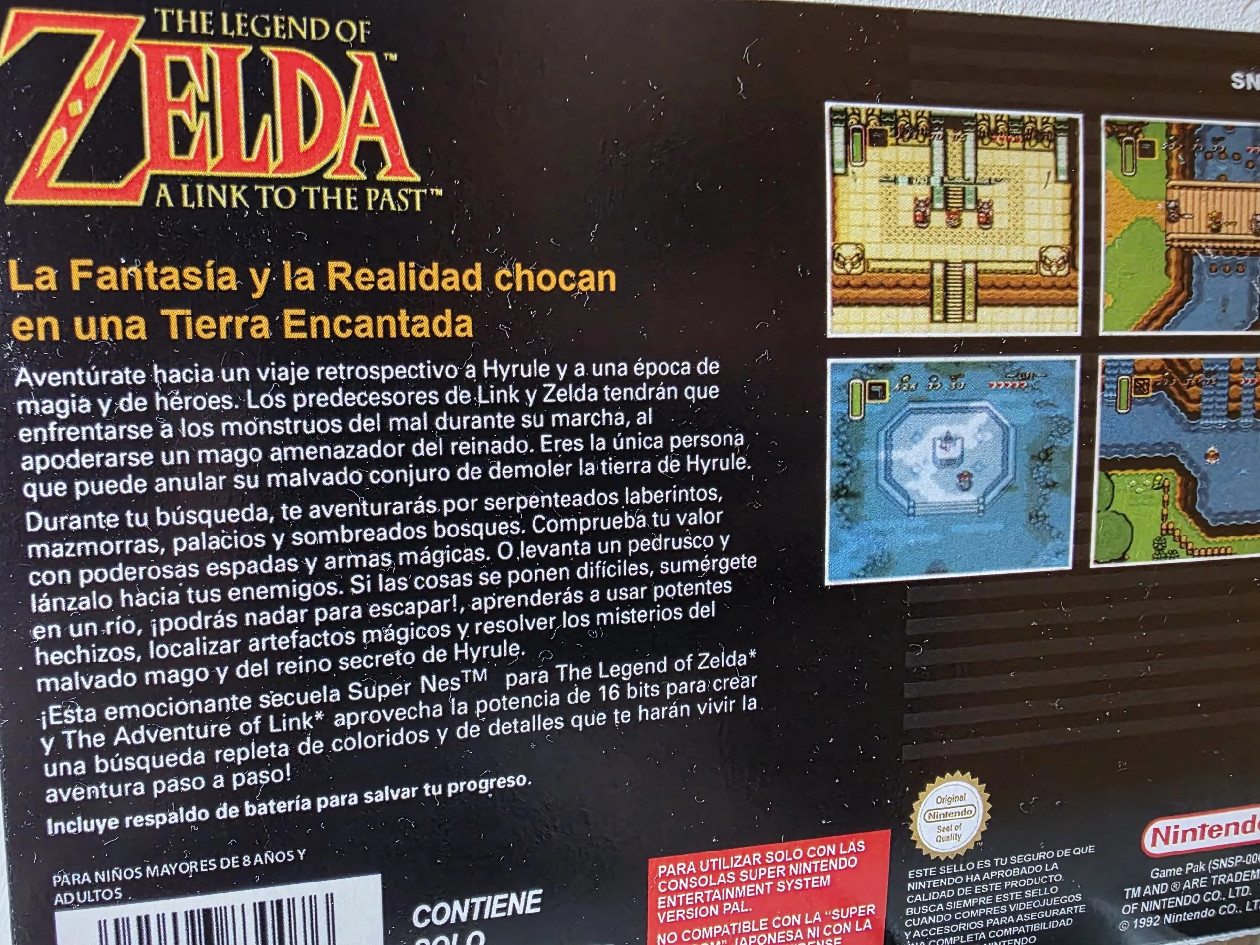 Caja repro Zelda A Link to the Past SNES trasera